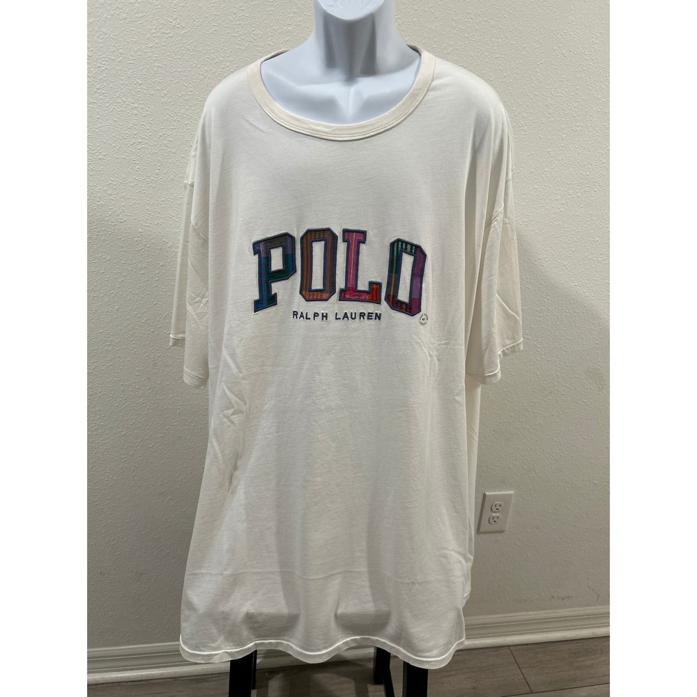 Polo Ralph Lauren Mens White Plaid Applique Logo T-Shirt Big & Tall 4XLT New